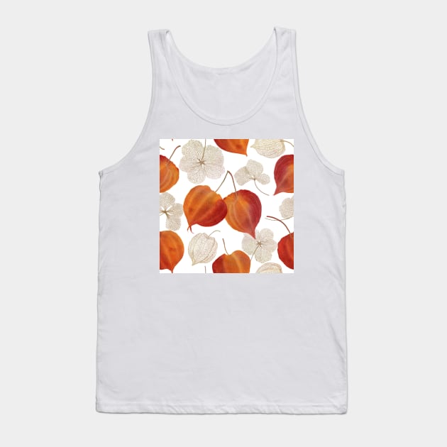 Colorful autumn Physalis flowers buds. Cape gooseberry flowers and leaves structure. Golden berry watercolor illustration. Tank Top by likapix